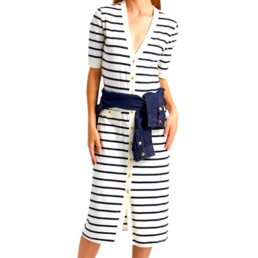 FRAME Striped V-Neck Midi Sailor Dress